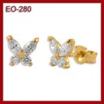 Złote kolczyki - motylki z cyrkoniami EO-280